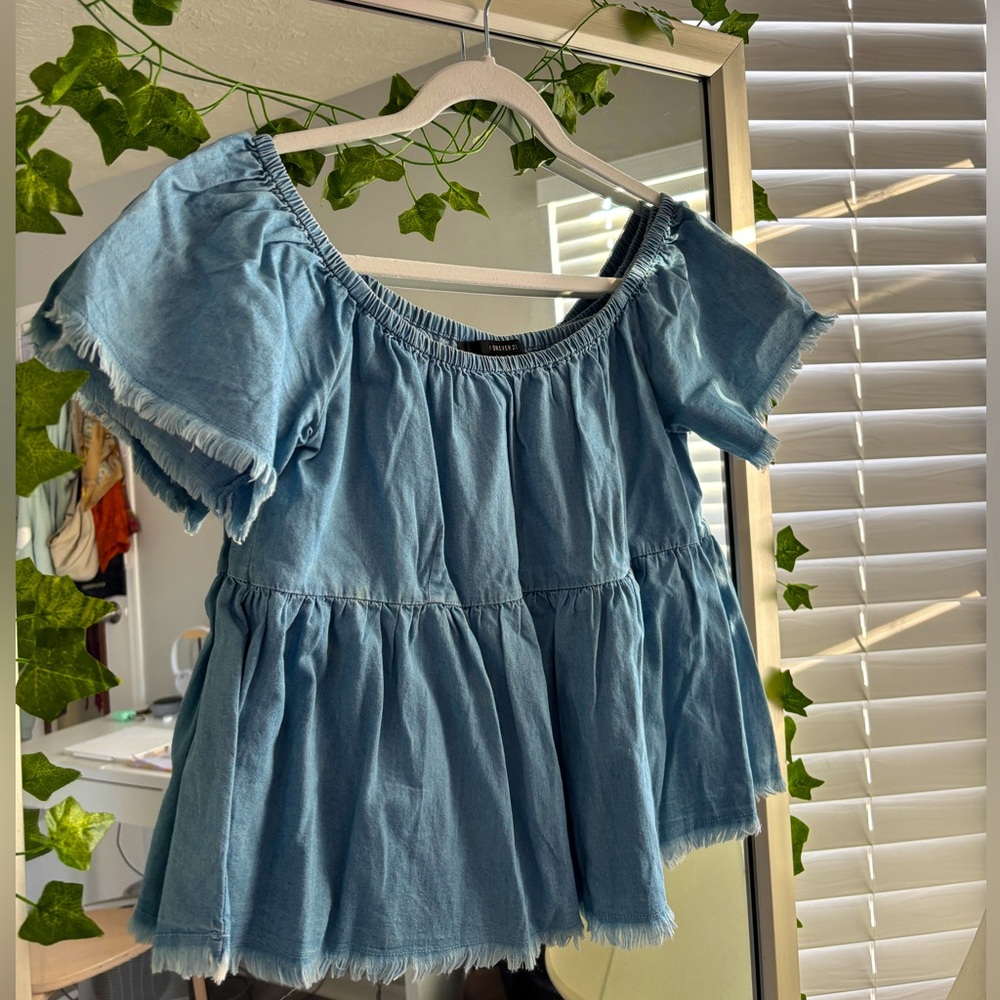 Cute Off the Shoulder Jean Blouse